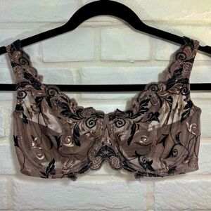 NWT Soma Sheer Sensuous Lace Unlined Balconet Underwire Bra 34D Mocha #0151